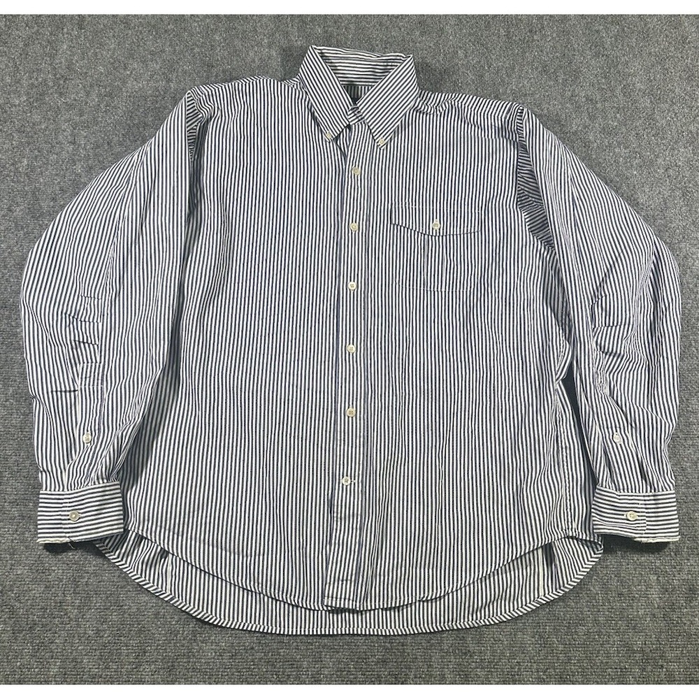 Willis & Geiger Mens 16.5 34 Blue Striped Button Down Dress Shirt 100% Cotton